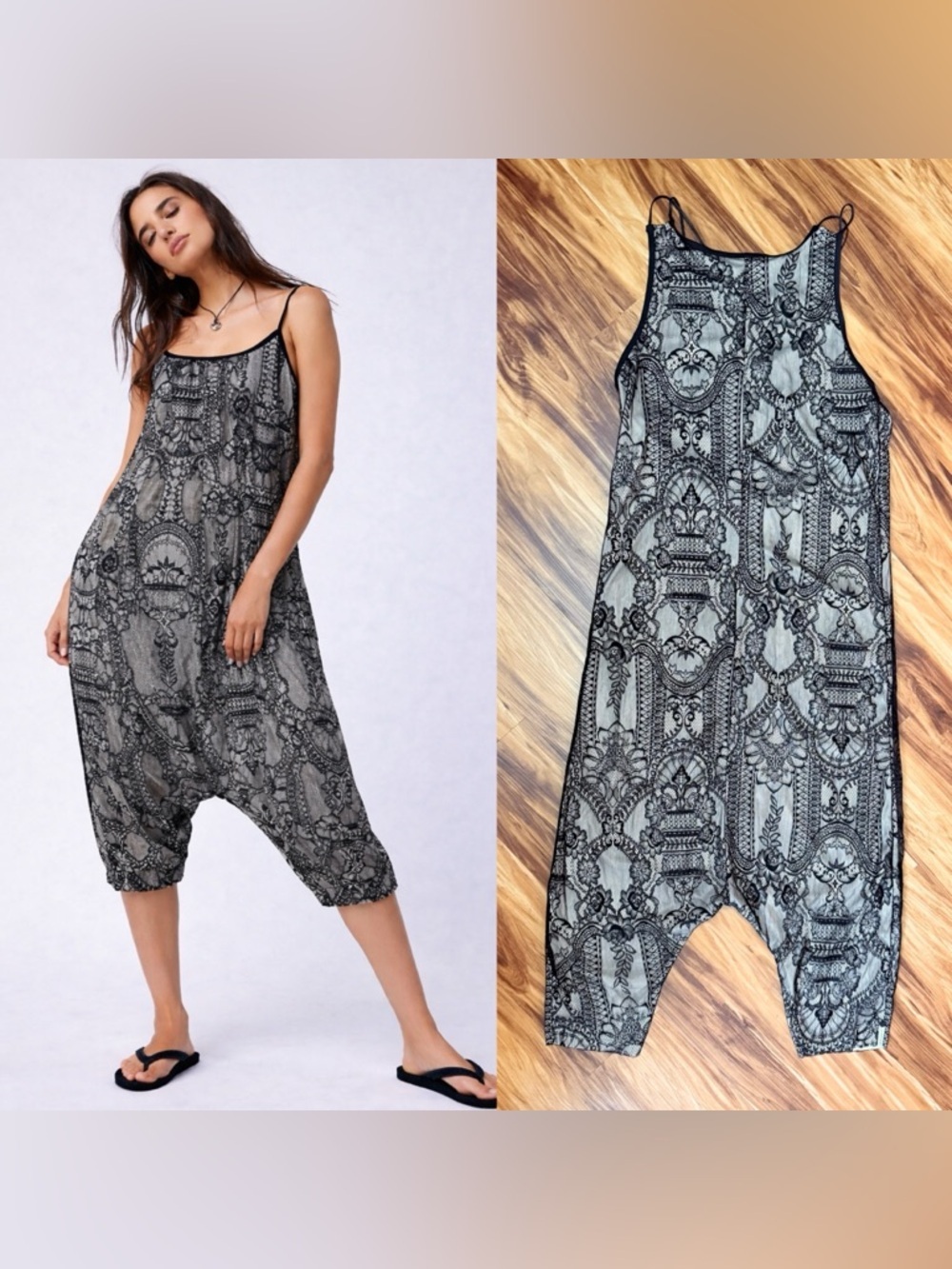 Black Lace-Pattern Sleeveless Harem Jumpsuit - Women